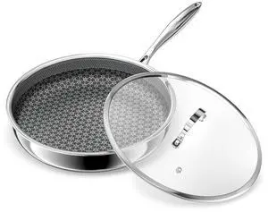 Hybrid Non Stick Frying Pans, 12-inch Stainless Steel Frying Pans with Tempered Glass Lid, 5 Ply Induction Cookware, Dishwasher-Friendly, Oven-Safe Up to 800°F, Compatible with All Cooktops Hybrid Non Stick Frying Pans, 12-inch Stainless Steel Frying Pans with Tempered Glass Lid, 5 Ply Induction Cookware, Dishwasher-Friendly, Oven-Safe Up to 800°F, Compatible with All Cooktops