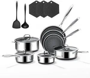 16-Piece 5 Ply Stainless Steel Cookware Set with Lids, Pots and Pans Set Non Stick, Non-Toxic, for Induction, Oven, Dishwasher Safe, RV Essentials, Kitchen Appliances 16-Piece 5 Ply Stainless Steel Cookware Set with Lids, Pots and Pans Set Non Stick, Non-Toxic, for Induction, Oven, Dishwasher Safe, RV Essentials, Kitchen Appliances