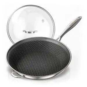 Wok Pan, 11 Inch Hybrid Woks & Stir-fry Pans Nonstick, Non Toxic 5-Ply Stainless Steel Wok Pan with Lid, Laser Etched Surface, Works on All Stoves, Dishwasher & Induction Safe, PFOA Free Wok Pan, 11 Inch Hybrid Woks & Stir-fry Pans Nonstick, Non Toxic 5-Ply Stainless Steel Wok Pan with Lid, Laser Etched Surface, Works on All Stoves, Dishwasher & Induction Safe, PFOA Free