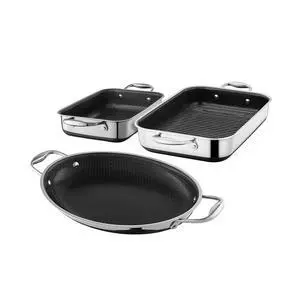 Hybrid Nonstick 4 Piece Roasting Pan Set with Rack, Stay-Cool Handle, Dishwasher and Oven Safe, Compatible with All Cooktops, Induction Ready Hybrid Nonstick 4 Piece Roasting Pan Set with Rack, Stay-Cool Handle, Dishwasher and Oven Safe, Compatible with All Cooktops, Induction Ready