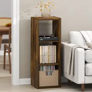 Cubicle Record Player Stand with Vinyl Storage, 3-Cube 1.2 Extra Thick Vinyl Record Storage, Open Back Media Shelf for CD DVD Blueray Game Disc, for Living Room, Home Office, Amber Pine Cubicle Record Player Stand with Vinyl Storage, 3-Cube 1.2 Extra Thick Vinyl Record Storage, Open Back Media Shelf for CD DVD Blueray Game Disc, for Living Room, Home Office, Amber Pine