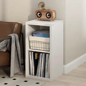 Cubicle Record Player Stand with Vinyl Storage, 2-Cube 1.2 Extra Thick Vinyl Record Storage, Open Back Media Shelf for CD DVD Blueray Game Disc, for Living Room, Home Office, White Cubicle Record Player Stand with Vinyl Storage, 2-Cube 1.2 Extra Thick Vinyl Record Storage, Open Back Media Shelf for CD DVD Blueray Game Disc, for Living Room, Home Office, White