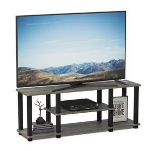 Turn-N-Tube No Tools 3D 3-Tier Entertainment TV Stand up to 50 inch TV, Square Tubes, French Oak Grey/Black Turn-N-Tube No Tools 3D 3-Tier Entertainment TV Stand up to 50 inch TV, Square Tubes, French Oak Grey/Black