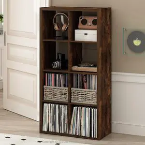 Cubicle Record Player Stand with Vinyl Storage, 8-Cube 1.2 Extra Thick Vinyl Record Storage, Open Back Media Shelf for CD DVD Blueray Game Disc, for Living Room, Home Office, Amber Pine Cubicle Record Player Stand with Vinyl Storage, 8-Cube 1.2 Extra Thick Vinyl Record Storage, Open Back Media Shelf for CD DVD Blueray Game Disc, for Living Room, Home Office, Amber Pine