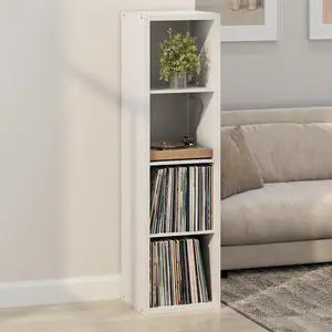 Cubicle Record Player Stand with Vinyl Storage, 4-Cube 1.2 Extra Thick Vinyl Record Storage, Open Back Media Shelf for CD DVD Blueray Game Disc, for Living Room, Home Office, White Cubicle Record Player Stand with Vinyl Storage, 4-Cube 1.2 Extra Thick Vinyl Record Storage, Open Back Media Shelf for CD DVD Blueray Game Disc, for Living Room, Home Office, White