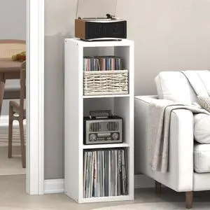 Cubicle Record Player Stand with Vinyl Storage, 3-Cube 1.2 Extra Thick Vinyl Record Storage, Open Back Media Shelf for CD DVD Blueray Game Disc, for Living Room, Home Office, White Cubicle Record Player Stand with Vinyl Storage, 3-Cube 1.2 Extra Thick Vinyl Record Storage, Open Back Media Shelf for CD DVD Blueray Game Disc, for Living Room, Home Office, White