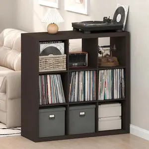 Cubicle Record Player Stand with Vinyl Storage, 9-Cube Vinyl Record Storage, 1.65" Triple Thick Open Back Media Shelf for CD DVD Blueray Game, for Living Room, Home Office, Black Dark Oak Cubicle Record Player Stand with Vinyl Storage, 9-Cube Vinyl Record Storage, 1.65" Triple Thick Open Back Media Shelf for CD DVD Blueray Game, for Living Room, Home Office, Black Dark Oak