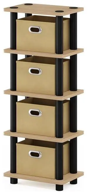 LAci 4-Bins System Rack, Oak/Black/Light Brown LAci 4-Bins System Rack, Oak/Black/Light Brown