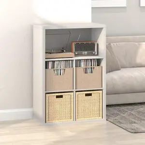 Cubicle Record Player Stand with Vinyl Storage, 5-Cube 1.2 Extra Thick Vinyl Record Storage, Open Back Media Shelf for CD DVD Blueray Game Disc, for Living Room, Home Office, White Cubicle Record Player Stand with Vinyl Storage, 5-Cube 1.2 Extra Thick Vinyl Record Storage, Open Back Media Shelf for CD DVD Blueray Game Disc, for Living Room, Home Office, White