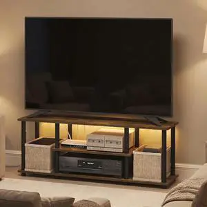 Turn-N-Tube TV Stand with LED Lights, 3-Tier No Tools 3D Entertainment Center, TV Console for TV up to 50 Inch, for Living Room, Bedroom, Amber Pine Turn-N-Tube TV Stand with LED Lights, 3-Tier No Tools 3D Entertainment Center, TV Console for TV up to 50 Inch, for Living Room, Bedroom, Amber Pine