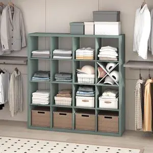Cubic Closet Organizers and Storage, 16-Cube Closet Organizer, Open Shelf Closet Storage, Extra Thick Frame for Wardrobe, Bedroom, Living Room, Sage Green Cubic Closet Organizers and Storage, 16-Cube Closet Organizer, Open Shelf Closet Storage, Extra Thick Frame for Wardrobe, Bedroom, Living Room, Sage Green