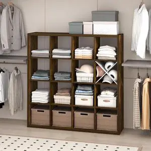 Cubic Closet Organizers and Storage, 16-Cube Closet Organizer, Open Shelf Closet Storage, Extra Thick Frame for Wardrobe, Bedroom, Living Room, Amber Pine Cubic Closet Organizers and Storage, 16-Cube Closet Organizer, Open Shelf Closet Storage, Extra Thick Frame for Wardrobe, Bedroom, Living Room, Amber Pine