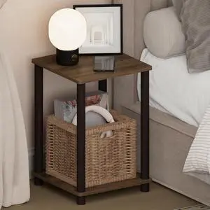 Turn-N-Tube Night Stand, 2-Tier Open Shelf Design Nightstand, Toolless Square Bedside Table, End Table, Side Table, for Bedroom, Closet, Dorm, Walnut Turn-N-Tube Night Stand, 2-Tier Open Shelf Design Nightstand, Toolless Square Bedside Table, End Table, Side Table, for Bedroom, Closet, Dorm, Walnut
