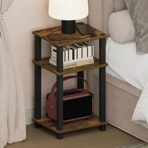 JUST Night Stnad, 3-Tier Nightstand Open Shelf, Toolless Assembly Bedside Table, End Table, Side Table, with Square Tube, for Living Room, Bedroom, Amber Pine JUST Night Stnad, 3-Tier Nightstand Open Shelf, Toolless Assembly Bedside Table, End Table, Side Table, with Square Tube, for Living Room, Bedroom, Amber Pine