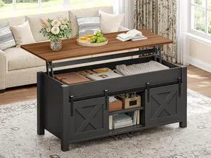 Lift Top Coffee Table, Farmhouse Lift Tabletop Dining Table, Gas Spring, Hidden Compartment, Open Storage Shelf, for Living Room, Black Brown Lift Top Coffee Table, Farmhouse Lift Tabletop Dining Table, Gas Spring, Hidden Compartment, Open Storage Shelf, for Living Room, Black Brown