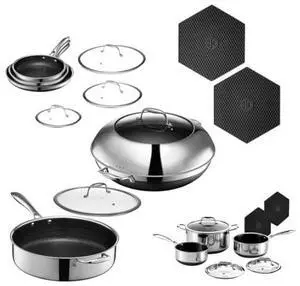 Hybrid Nonstick 20-Piece Cookware Set, 6-Piece Pan Set, 6-Piece Pot Set with 2 Trivets, 14" Wok with Lid, 5.5Qt Sauté Pan with Lid, and 2-Piece Silicone Trivet Set Hybrid Nonstick 20-Piece Cookware Set, 6-Piece Pan Set, 6-Piece Pot Set with 2 Trivets, 14" Wok with Lid, 5.5Qt Sauté Pan with Lid, and 2-Piece Silicone Trivet Set
