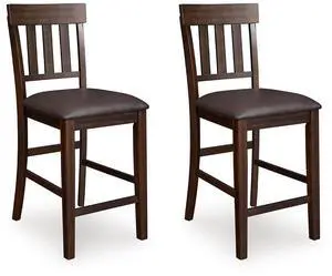 Haddigan Upholstered Barstool, 2 Count, Slat Back Design, Cushioned Seat, Wood, 25.5" H, Dark Brown Haddigan Upholstered Barstool, 2 Count, Slat Back Design, Cushioned Seat, Wood, 25.5" H, Dark Brown