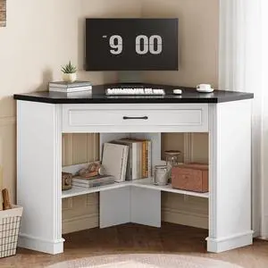 31.5" White Corner Desk, Small Corner Desk for Small Space, Farmhouse Triangle Computer Desk with Drawer and Storage for Home Office, Living Room, Bedroom, Vanity Desk 31.5" White Corner Desk, Small Corner Desk for Small Space, Farmhouse Triangle Computer Desk with Drawer and Storage for Home Office, Living Room, Bedroom, Vanity Desk