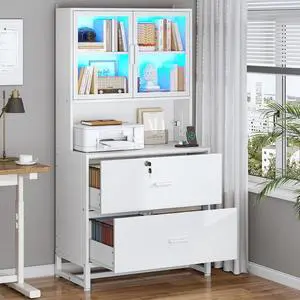 2 Drawer File Cabinet with Lock, Charging Station and Bookshelf, Filing Cabinet Fits Letter, Legal, A4 Size, Wood File Cabinets for Home Office, Printer Stand with Storage Shelf, White 2 Drawer File Cabinet with Lock, Charging Station and Bookshelf, Filing Cabinet Fits Letter, Legal, A4 Size, Wood File Cabinets for Home Office, Printer Stand with Storage Shelf, White