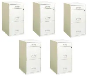 Set of 5 Metal 3-Drawer Pearl White File Cabinet with Pencil-Drawer Set of 5 Metal 3-Drawer Pearl White File Cabinet with Pencil-Drawer