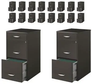 Set of 18 Contemporary 3-Drawer Metal File Cabinet in Charcoal Set of 18 Contemporary 3-Drawer Metal File Cabinet in Charcoal
