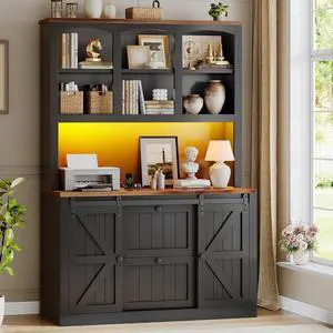 2 Drawer File Cabinet with Power Strip, 41 Farmhouse Filing Cabinet fits Legal, Letter, A4 Size Files for Home Office, Printer Stand with Storage Shelf, Bar Door and LED Lights (Black) 2 Drawer File Cabinet with Power Strip, 41 Farmhouse Filing Cabinet fits Legal, Letter, A4 Size Files for Home Office, Printer Stand with Storage Shelf, Bar Door and LED Lights (Black)