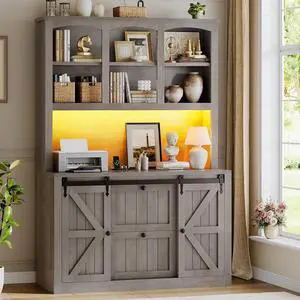 2 Drawer File Cabinet with Power Strip, 41 Farmhouse Filing Cabinet fits Legal, Letter, A4 Size Files for Home Office, Printer Stand with Storage Shelf, Bar Door and LED Lights (Grey) 2 Drawer File Cabinet with Power Strip, 41 Farmhouse Filing Cabinet fits Legal, Letter, A4 Size Files for Home Office, Printer Stand with Storage Shelf, Bar Door and LED Lights (Grey)