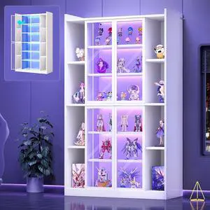 71" Display Cabinet with Acrylic Glass Doors, 6 Tier Curio Cabinet with LED Lights, Tall Bookcase with Adjustable Shelves, Display Cases for Collectibles, Bedroom, Living Room, Office, White 71" Display Cabinet with Acrylic Glass Doors, 6 Tier Curio Cabinet with LED Lights, Tall Bookcase with Adjustable Shelves, Display Cases for Collectibles, Bedroom, Living Room, Office, White