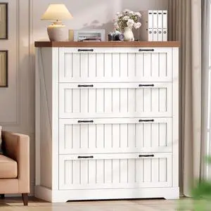 Farmhouse 4 Drawer File Cabinet, Filing Cabinet for Home Office, Wood Office File Cabinets for Letter/Legal/A4 Size, File Cabinet Organizer for Study Room & Living Room, White and Brown Farmhouse 4 Drawer File Cabinet, Filing Cabinet for Home Office, Wood Office File Cabinets for Letter/Legal/A4 Size, File Cabinet Organizer for Study Room & Living Room, White and Brown