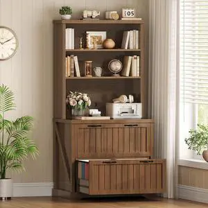 Farmhouse File Cabinet with 2 Drawers, Filing Cabinet for Home Office with Storage Shelves, Tall Office File Cabinets for Letter/Legal/A4 Size, Lateral File Cabinets with Printer Stand, Brown Farmhouse File Cabinet with 2 Drawers, Filing Cabinet for Home Office with Storage Shelves, Tall Office File Cabinets for Letter/Legal/A4 Size, Lateral File Cabinets with Printer Stand, Brown