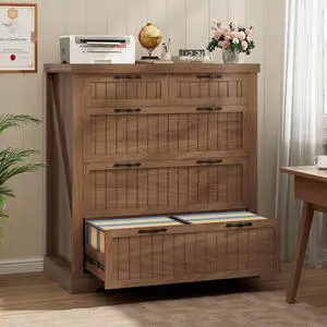 Farmhouse File Cabinet for Home Office, 5 Drawer File Cabinet, Wood Office File Cabinets for Letter/Legal/A4 Size, File Cabinets with Printer Stand for Study Room, Living Room, Brown Farmhouse File Cabinet for Home Office, 5 Drawer File Cabinet, Wood Office File Cabinets for Letter/Legal/A4 Size, File Cabinets with Printer Stand for Study Room, Living Room, Brown