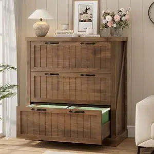 Filing Cabinet for Home Office, Farmhouse 3 Drawer File Cabinet, Wood Office File Cabinets for Letter/Legal/A4 Size, Lateral File Cabinets with Printer Stand, Brown Filing Cabinet for Home Office, Farmhouse 3 Drawer File Cabinet, Wood Office File Cabinets for Letter/Legal/A4 Size, Lateral File Cabinets with Printer Stand, Brown