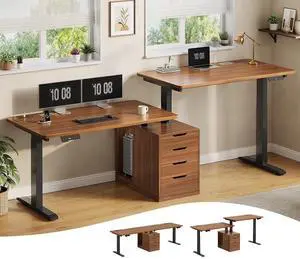 Standing Two Person Desk, 94'' Long Computer Desk with 4 Drawers, 2 Power Outlets, CPU Stand, Electric Height Adjustable 2 Person Desk with Cable Management for Home Office, Brown Standing Two Person Desk, 94'' Long Computer Desk with 4 Drawers, 2 Power Outlets, CPU Stand, Electric Height Adjustable 2 Person Desk with Cable Management for Home Office, Brown
