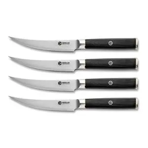 4 Piece Master Series Damascus Steel Steak Knife Set, Full Hybrid Tang Construction, Faux Ebony Hexagonal Handle 4 Piece Master Series Damascus Steel Steak Knife Set, Full Hybrid Tang Construction, Faux Ebony Hexagonal Handle