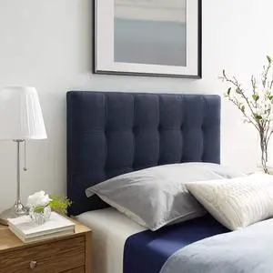 Lily Tufted Linen Fabric Upholstered Twin Headboard in Navy Lily Tufted Linen Fabric Upholstered Twin Headboard in Navy