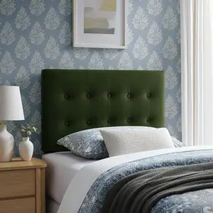 Emily Twin Size Performance Velvet Headboard in Moss Green - Stain-Resistant Velvet Upholstery with Button Tufting and 7 Adjustable Height Positions Emily Twin Size Performance Velvet Headboard in Moss Green - Stain-Resistant Velvet Upholstery with Button Tufting and 7 Adjustable Height Positions