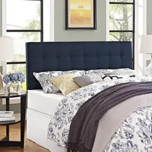 Lily Tufted Linen Fabric Upholstered Queen Headboard in Navy Lily Tufted Linen Fabric Upholstered Queen Headboard in Navy