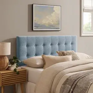 Emily King Size Fabric Headboard in Sky Blue - Linen-Like Upholstery with Button Tufting and 7 Adjustable Height Positions Emily King Size Fabric Headboard in Sky Blue - Linen-Like Upholstery with Button Tufting and 7 Adjustable Height Positions