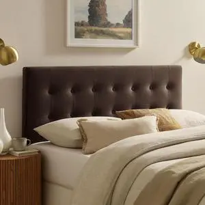 Emily King Size Performance Velvet Headboard in Chocolate Brown - Stain-Resistant Velvet Upholstery with Button Tufting and 7 Adjustable Height Positions Emily King Size Performance Velvet Headboard in Chocolate Brown - Stain-Resistant Velvet Upholstery with Button Tufting and 7 Adjustable Height Positions