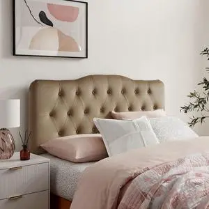 Annabel Performance Velvet Adjustable King Headboard in Taupe - Stain-Resistant Padded Headboard Only with Diamond Button Tufting and 7 Height-Adjustable Positions Annabel Performance Velvet Adjustable King Headboard in Taupe - Stain-Resistant Padded Headboard Only with Diamond Button Tufting and 7 Height-Adjustable Positions