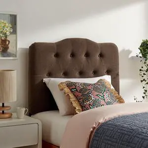 Annabel Premium Linen Blend Twin Headboard in Cocoa - Soft Fabric Headboard Only with Diamond Button Tufting and 7 Height-Adjustable Positions Annabel Premium Linen Blend Twin Headboard in Cocoa - Soft Fabric Headboard Only with Diamond Button Tufting and 7 Height-Adjustable Positions