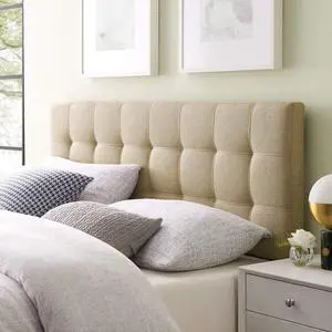 Lily Tufted Linen Fabric Upholstered King Headboard in Beige Lily Tufted Linen Fabric Upholstered King Headboard in Beige