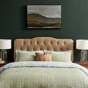 Annabel Faux Leather Adjustable Full Headboard in Toast - Padded Vegan Leather Headboard with 7 Height-Adjustable Positions Annabel Faux Leather Adjustable Full Headboard in Toast - Padded Vegan Leather Headboard with 7 Height-Adjustable Positions