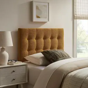 Emily Twin Size Fabric Headboard in Copper - Linen-Like Upholstery with Button Tufting and 7 Adjustable Height Positions Emily Twin Size Fabric Headboard in Copper - Linen-Like Upholstery with Button Tufting and 7 Adjustable Height Positions
