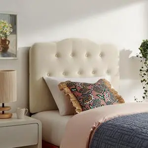 Annabel Premium Linen Blend Twin Headboard in Linen - Soft Fabric Headboard Only with Diamond Button Tufting and 7 Height-Adjustable Positions Annabel Premium Linen Blend Twin Headboard in Linen - Soft Fabric Headboard Only with Diamond Button Tufting and 7 Height-Adjustable Positions