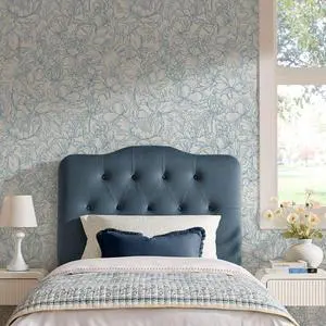 Annabel Performance Velvet Adjustable Twin Headboard in Cadet Blue - Stain-Resistant Padded Headboard Only with Diamond Button Tufting and 7 Height-Adjustable Positions Annabel Performance Velvet Adjustable Twin Headboard in Cadet Blue - Stain-Resistant Padded Headboard Only with Diamond Button Tufting and 7 Height-Adjustable Positions