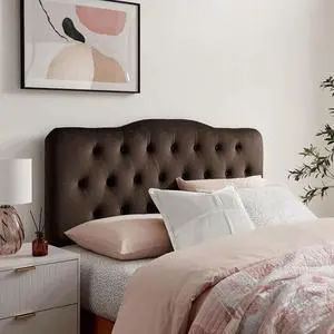 Annabel Performance Velvet Adjustable King Headboard in Chocolate Brown - Stain-Resistant Padded Headboard Only with Diamond Button Tufting and 7 Height-Adjustable Positions Annabel Performance Velvet Adjustable King Headboard in Chocolate Brown - Stain-Resistant Padded Headboard Only with Diamond Button Tufting and 7 Height-Adjustable Positions