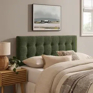 Emily King Size Fabric Headboard in Foliage - Linen-Like Upholstery with Button Tufting and 7 Adjustable Height Positions Emily King Size Fabric Headboard in Foliage - Linen-Like Upholstery with Button Tufting and 7 Adjustable Height Positions