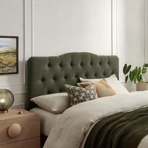 Annabel Premium Linen Blend King Headboard in Sage - Soft Fabric Headboard Only with Diamond Button Tufting and 7 Height-Adjustable Positions Annabel Premium Linen Blend King Headboard in Sage - Soft Fabric Headboard Only with Diamond Button Tufting and 7 Height-Adjustable Positions