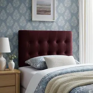Emily Twin Size Performance Velvet Headboard in Mulberry - Stain-Resistant Velvet Upholstery with Button Tufting and 7 Adjustable Height Positions Emily Twin Size Performance Velvet Headboard in Mulberry - Stain-Resistant Velvet Upholstery with Button Tufting and 7 Adjustable Height Positions